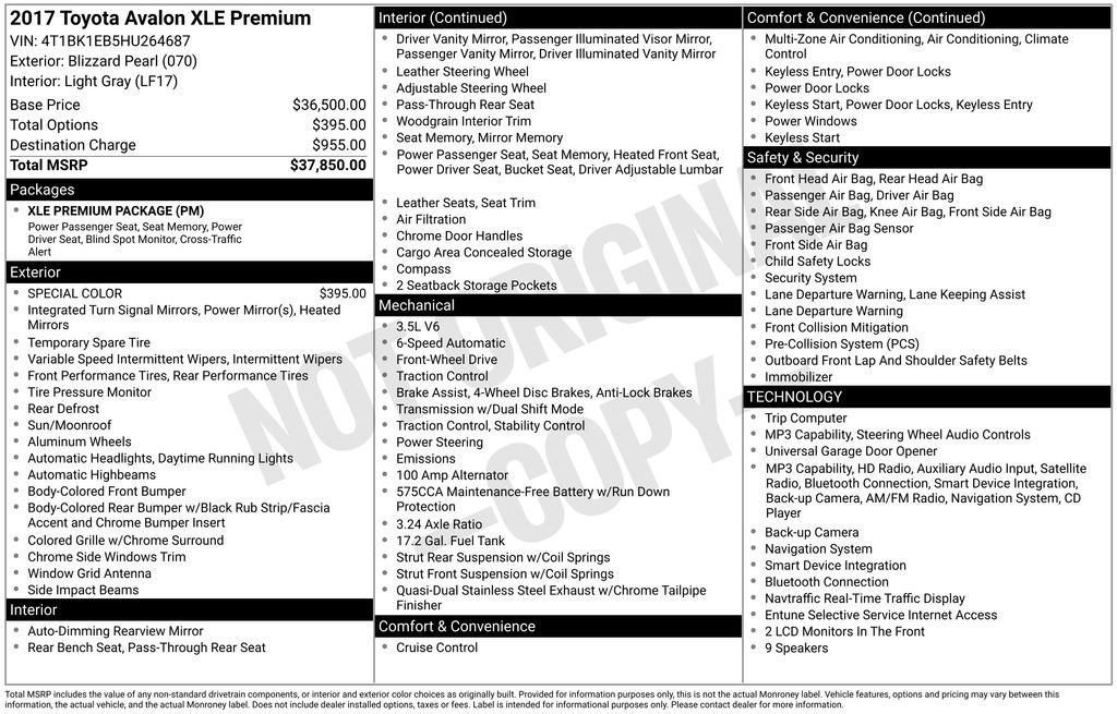 Used 2017 Toyota Avalon XLE Premium image 34