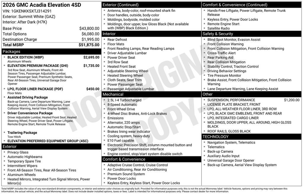 New 2026 GMC Acadia Elevation w/ Black Edition FWD image 45