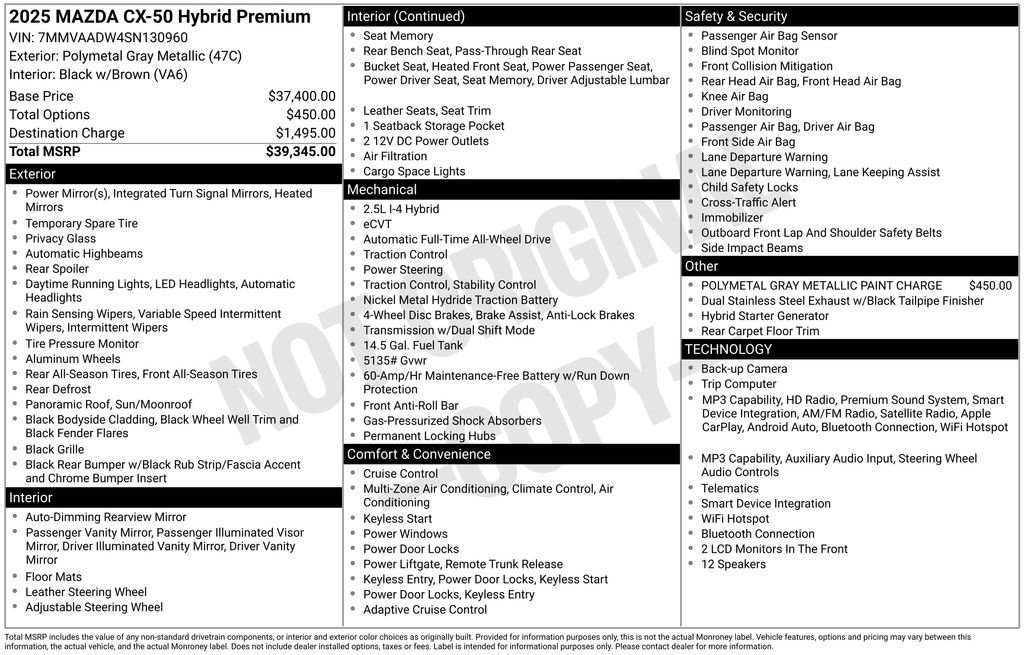 Used 2025 MAZDA CX-50 AWD 2.5 Hybrid w/ Premium Pkg image 42