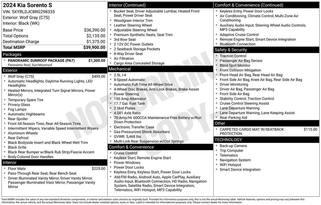 Certified 2024 Kia Sorento S w/ Panoramic Sunroof Package AWD/4WD image 9