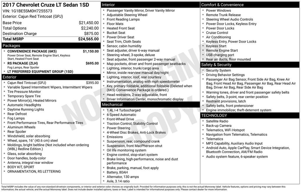 Used 2017 Chevrolet Cruze LT w/ Convenience Package FWD image 11