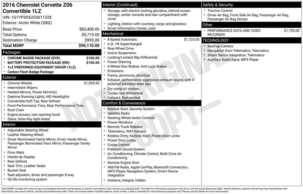 Used 2016 Chevrolet Corvette Z06 w/ Battery Protection Package image 4