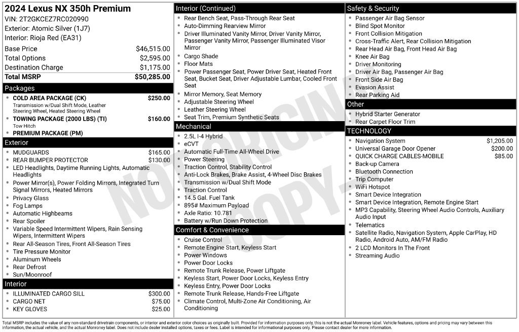 Used 2024 Lexus NX 350h AWD w/ Cold Area Package image 35