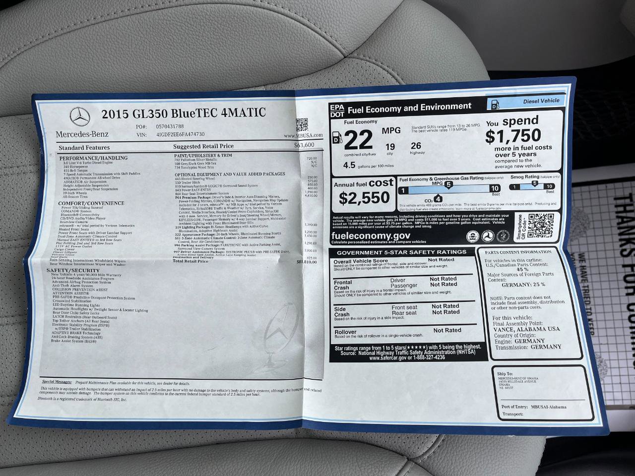 Used 2015 Mercedes-Benz GL 320 GL350 BlueTEC w/ Premium I Package image 55