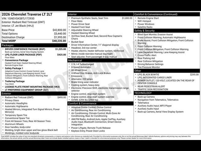 Certified 2026 Chevrolet Traverse LT w/ Driver Confidence Package AWD/4WD image 39