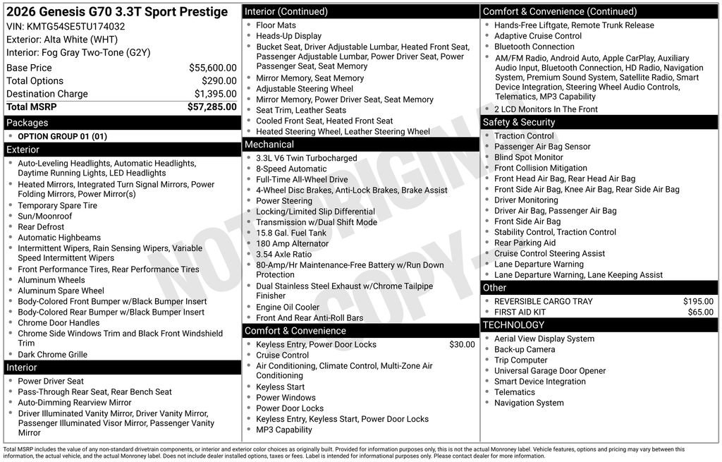 New 2026 Genesis G70 3.3T Sport Prestige AWD/4WD image 4