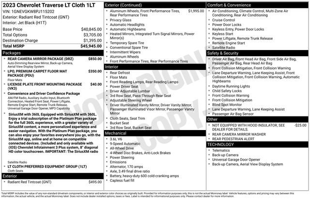 Used 2023 Chevrolet Traverse LT w/ Rear Camera Mirror Package image 36