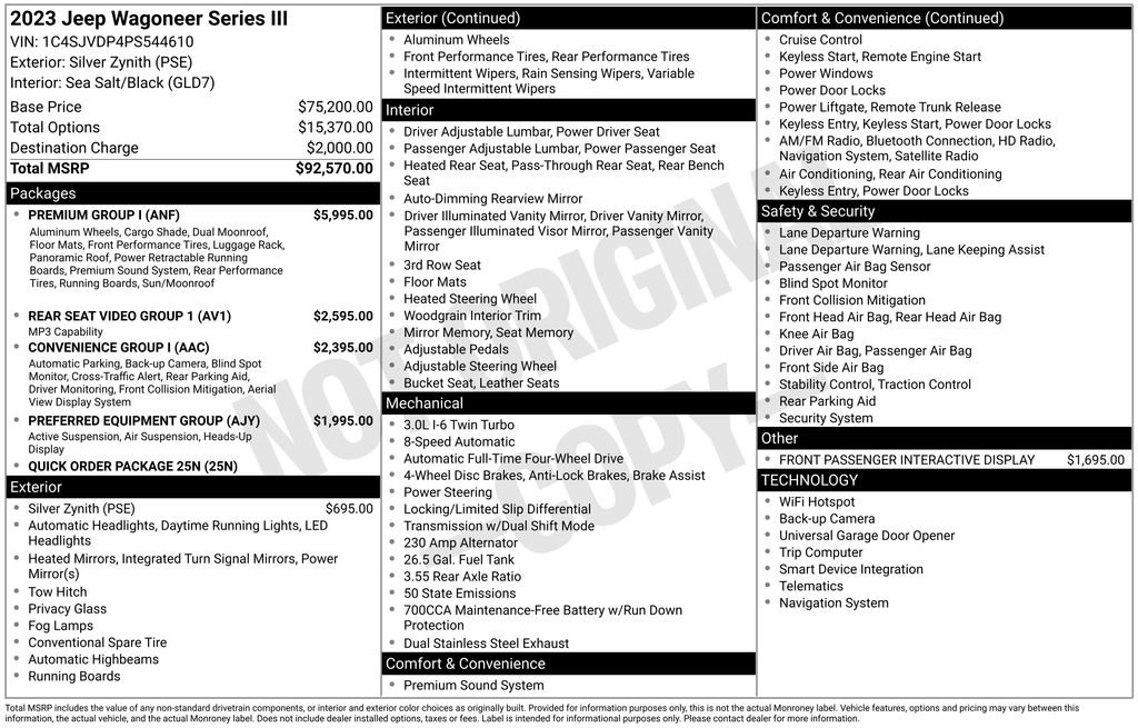 Certified 2023 Jeep Wagoneer Series III w/ Premium Group I AWD/4WD image 63