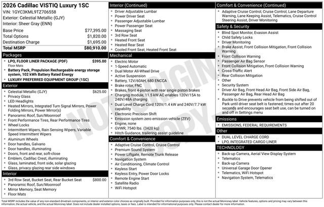 New 2026 Cadillac Vistiq Luxury w/ LPO, Floor Liner Package image 18