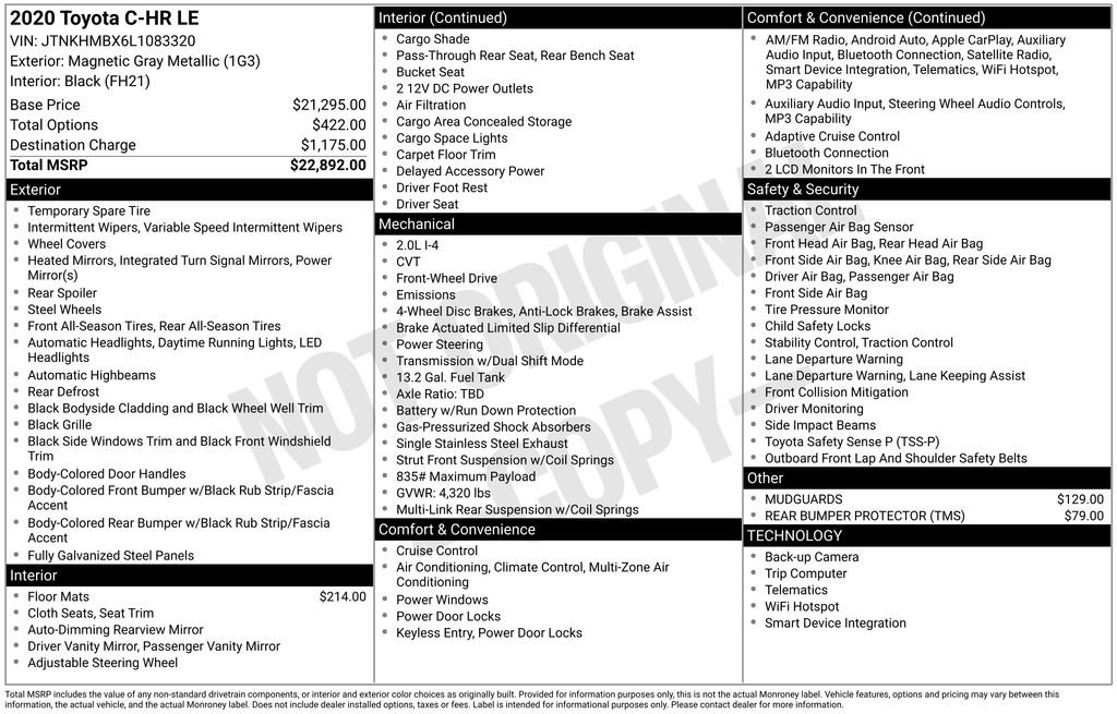 Used 2020 Toyota C-HR LE image 2