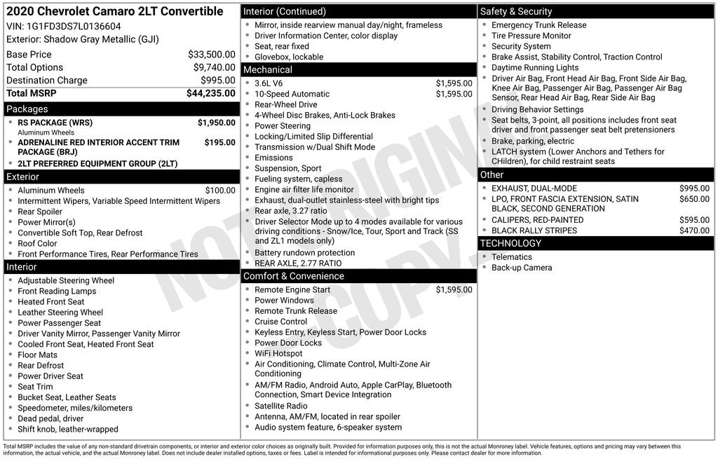 Certified 2020 Chevrolet Camaro LT w/ RS Package image 13