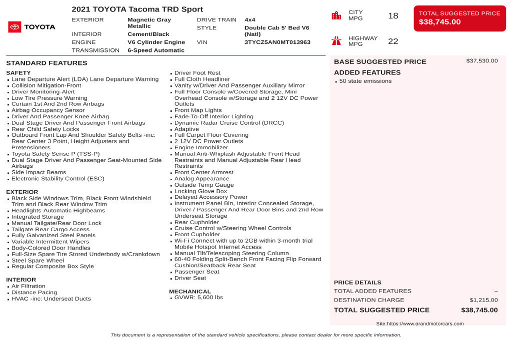 Used 2021 Toyota Tacoma TRD Sport AWD/4WD image 3