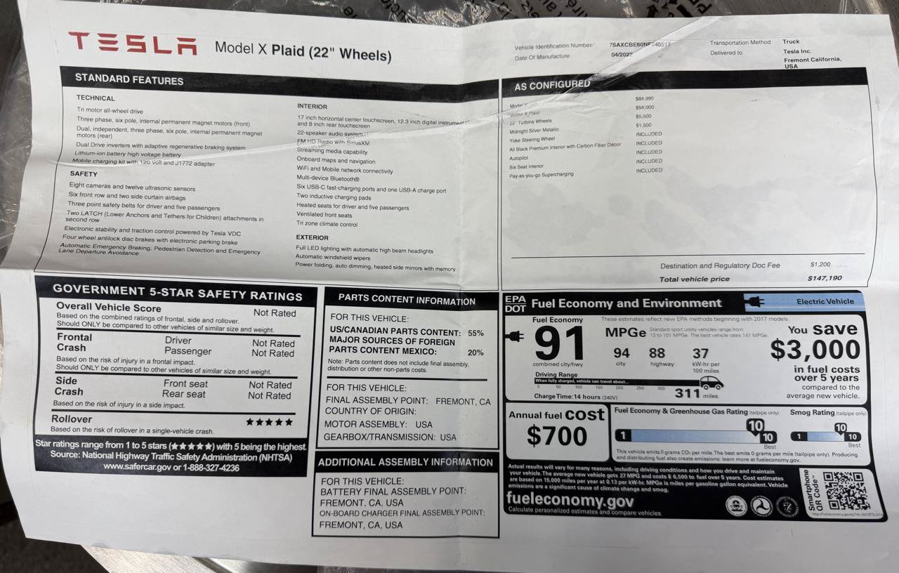 Used 2022 Tesla Model X Plaid AWD/4WD image 65