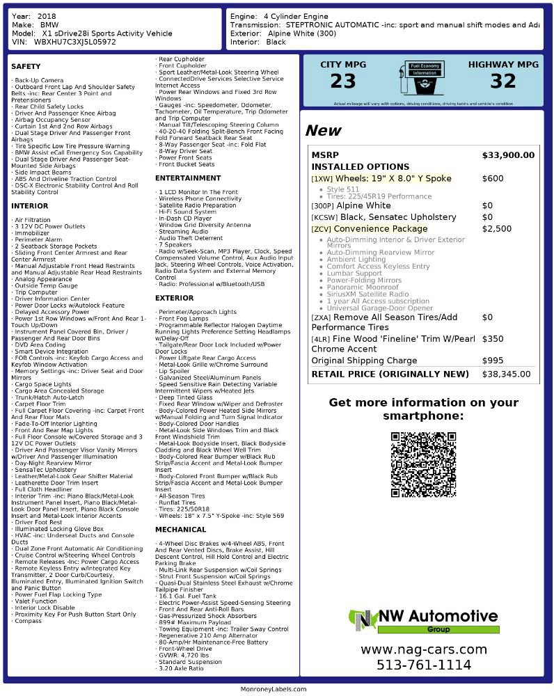 Used 2018 BMW X1 sDrive28i w/ Convenience Package image 2