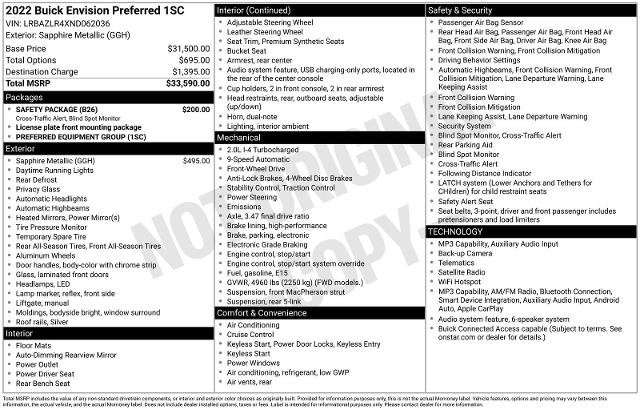 Used 2022 Buick Envision Preferred w/ Safety Package FWD image 12