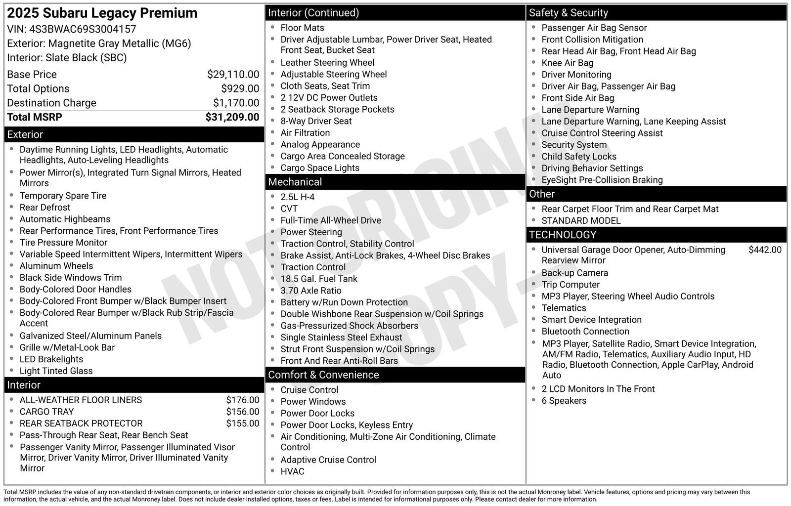 Certified 2025 Subaru Legacy Premium AWD/4WD image 30