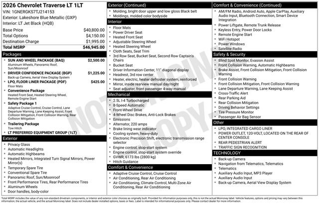 New 2026 Chevrolet Traverse LT w/ Sun and Wheel Package image 2