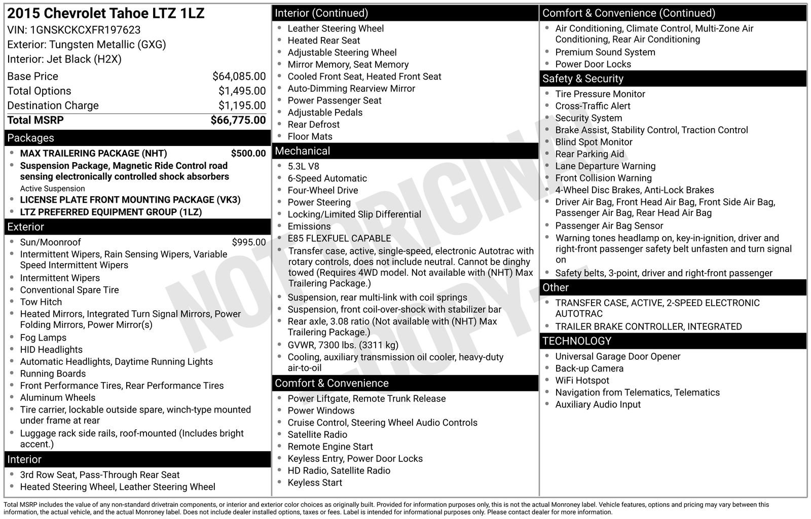 Used 2015 Chevrolet Tahoe LTZ w/ Max Trailering Package AWD/4WD image 8