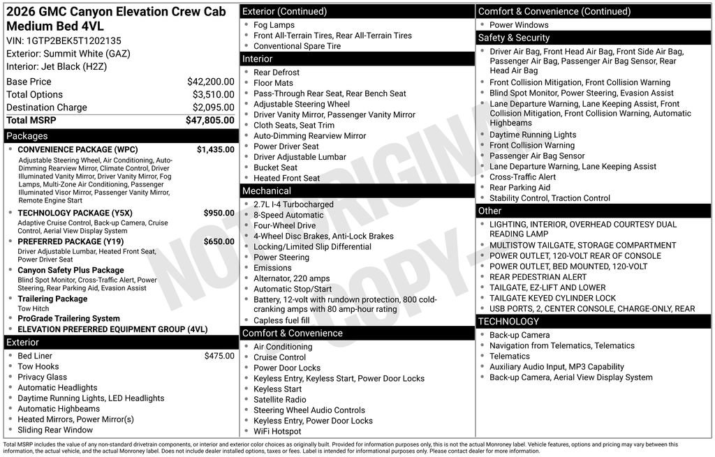 New 2026 GMC Canyon Elevation w/ Convenience Package image 16