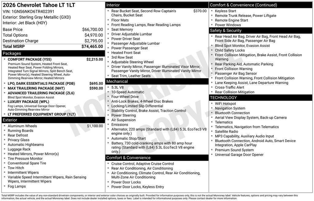 New 2026 Chevrolet Tahoe LT w/ Comfort Package AWD/4WD image 19