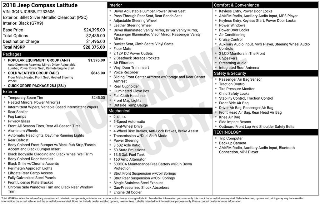 Used 2018 Jeep Compass Latitude w/ Popular Equipment Group image 26