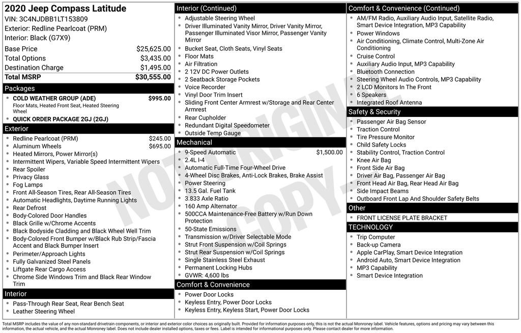 Certified 2020 Jeep Compass Latitude w/ Cold Weather Group AWD/4WD image 41
