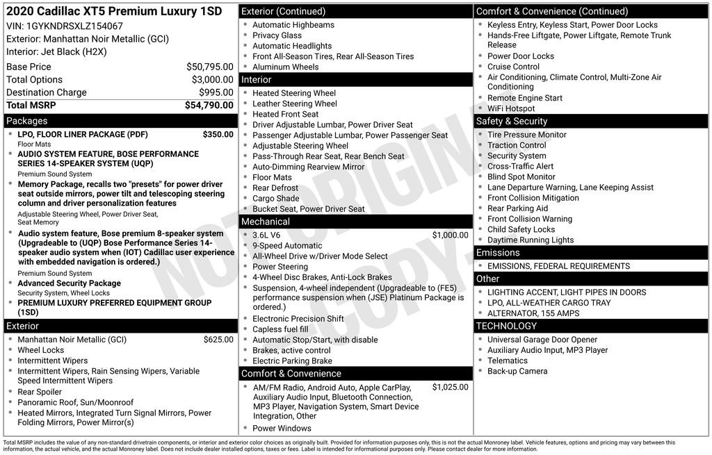 Used 2020 Cadillac XT5 Premium Luxury w/ LPO, Floor Liner Package image 2