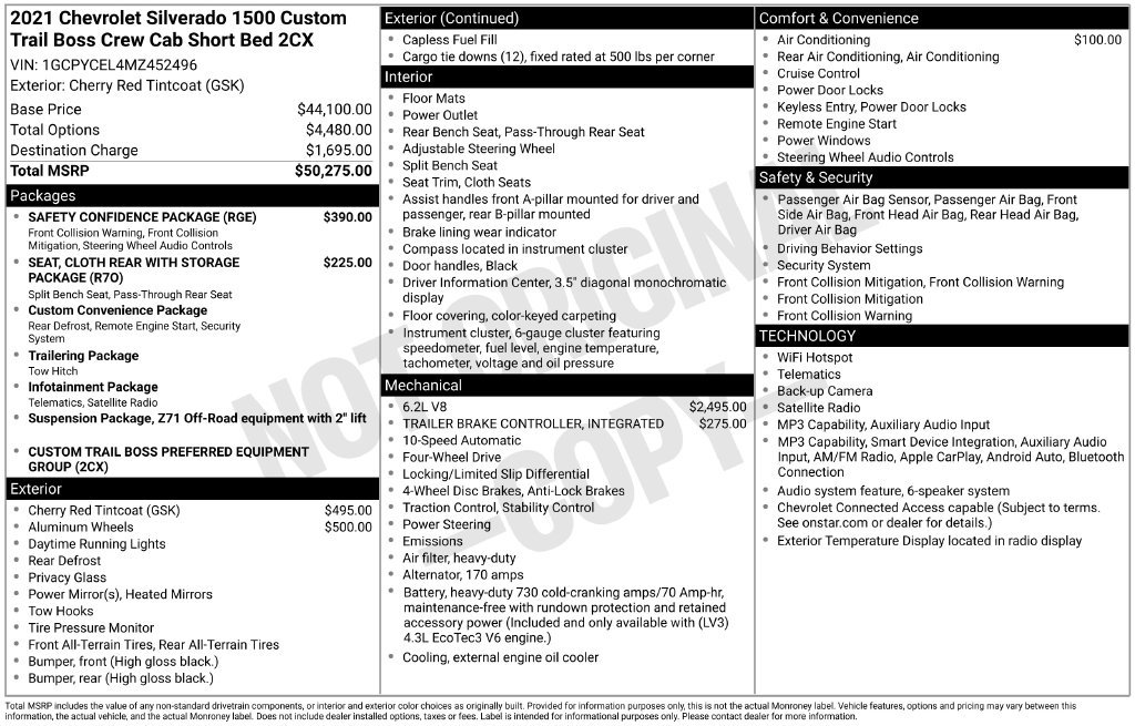 Used 2021 Chevrolet Silverado 1500 Custom Trail Boss w/ Safety Confidence Package AWD/4WD image 8
