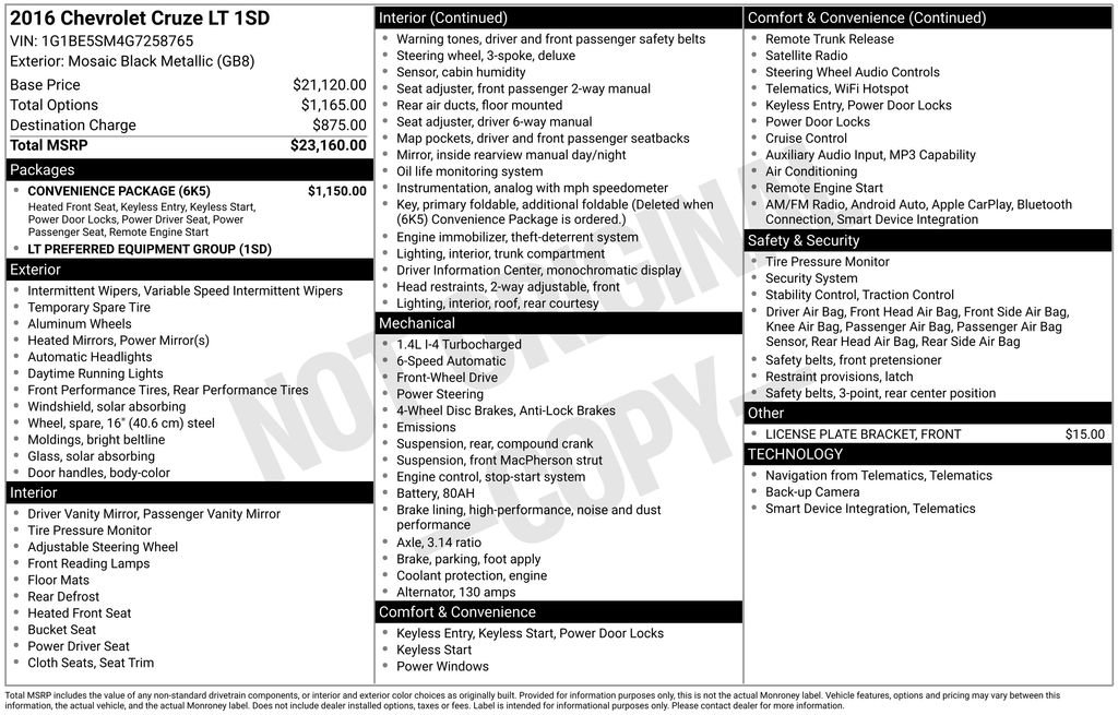 Used 2016 Chevrolet Cruze LT w/ Convenience Package FWD image 8