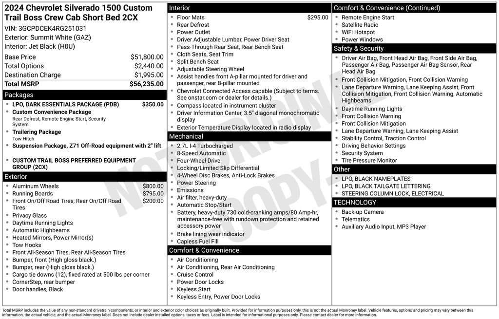 Certified 2024 Chevrolet Silverado 1500 Custom Trail Boss w/ LPO, Dark Essentials Package AWD/4WD image 10