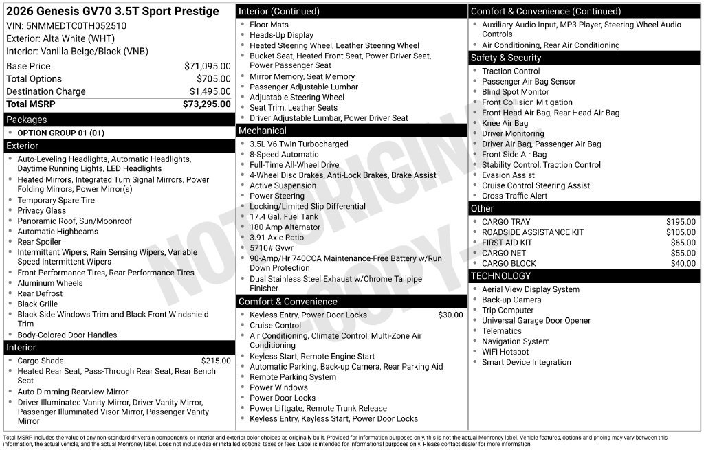 New 2026 Genesis GV70 3.5T Sport Prestige AWD/4WD image 16