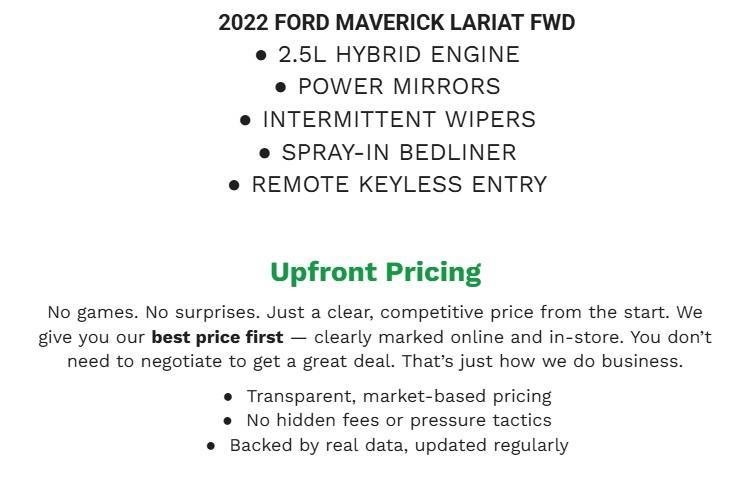 Certified 2022 Ford Maverick Lariat w/ Lariat Luxury Package FWD image 2