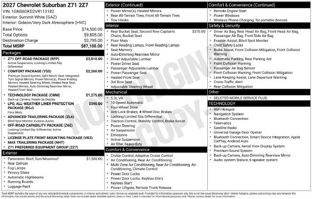 New 2027 Chevrolet Suburban Z71 w/ Z71 Off-Road Package AWD/4WD image 4