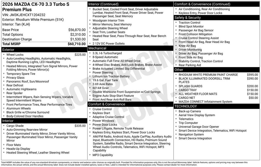 New 2026 MAZDA CX-70 3.3 Turbo S w/ Premium Plus AWD/4WD image 4