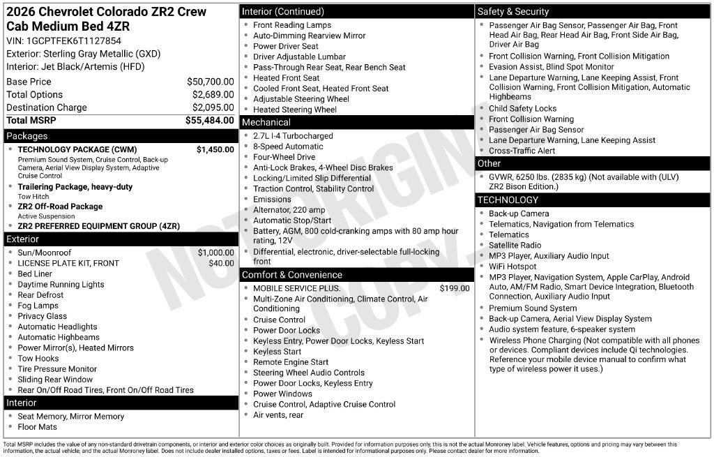 Used 2026 Chevrolet Colorado ZR2 w/ Technology Package AWD/4WD image 3