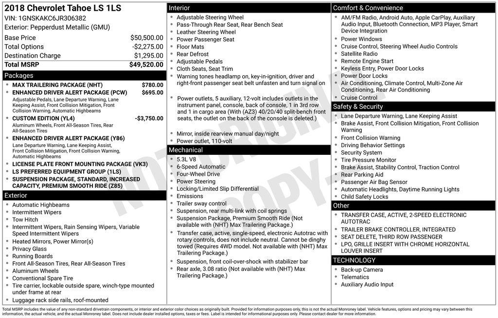 Used 2018 Chevrolet Tahoe LS w/ Max Trailering Package image 6