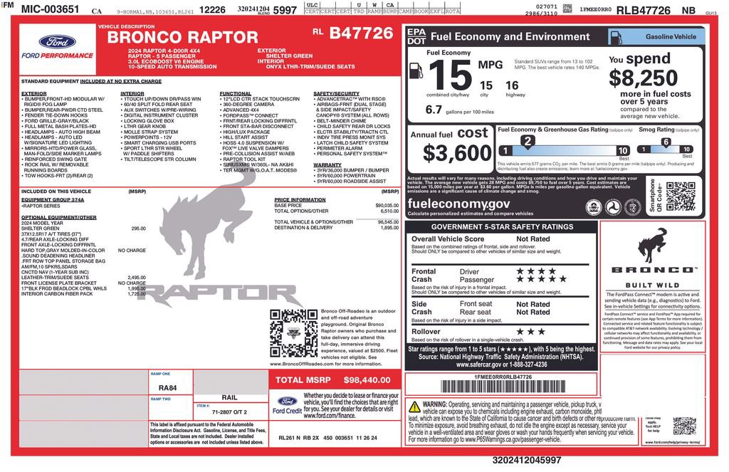 Used 2024 Ford Bronco Raptor w/ Interior Carbon Fiber Pack 6 image 4