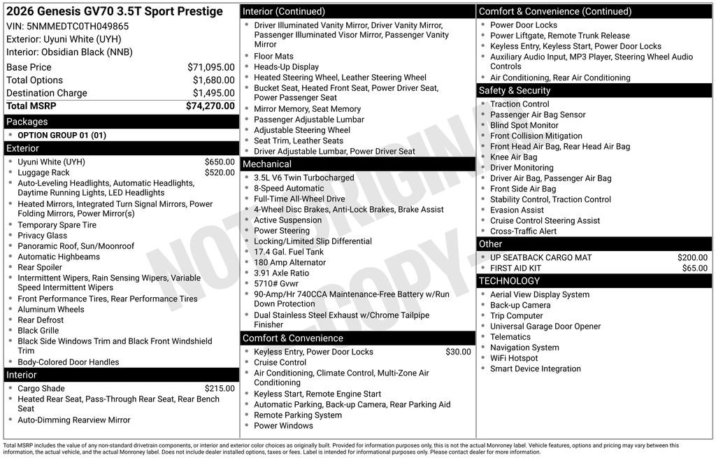 New 2026 Genesis GV70 3.5T Sport Prestige image 4
