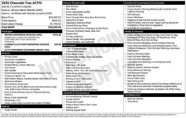 New 2026 Chevrolet Trax ACTIV w/ Driver Confidence Package FWD image 2