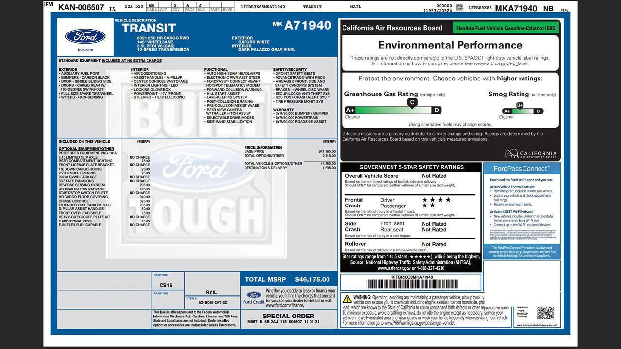 Used 2021 Ford Transit 250 148 High Roof Extended RWD image 7