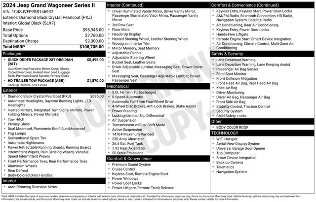 New 2024 Jeep Grand Wagoneer Series II Obsidian w/ Quick Order Packagew 28T AWD/4WD image 4