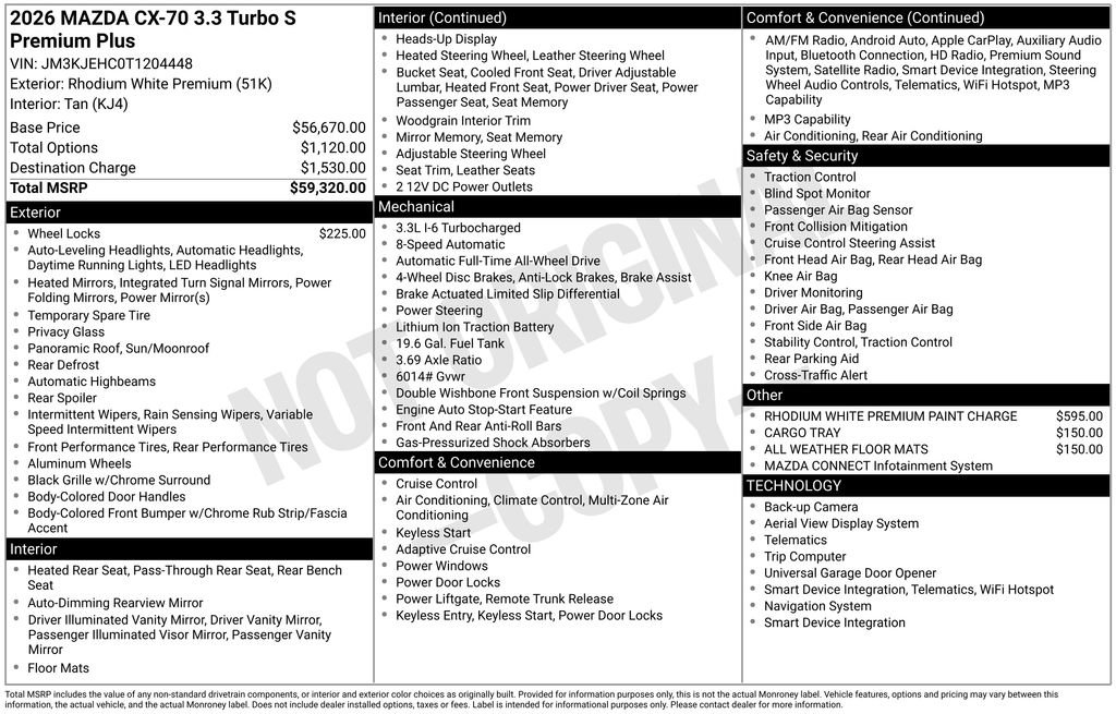 New 2026 MAZDA CX-70 3.3 Turbo S w/ Premium Plus image 7