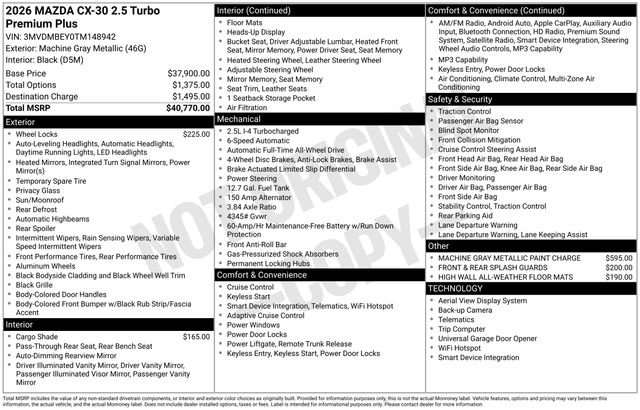 New 2026 MAZDA CX-30 2.5 Turbo w/ Premium Plus Pkg AWD/4WD image 9