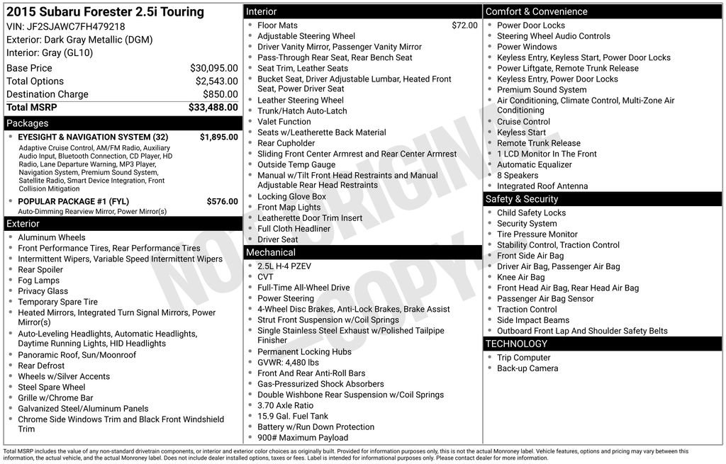 Used 2015 Subaru Forester 2.5i Touring w/ Eyesight & Navigation System image 2