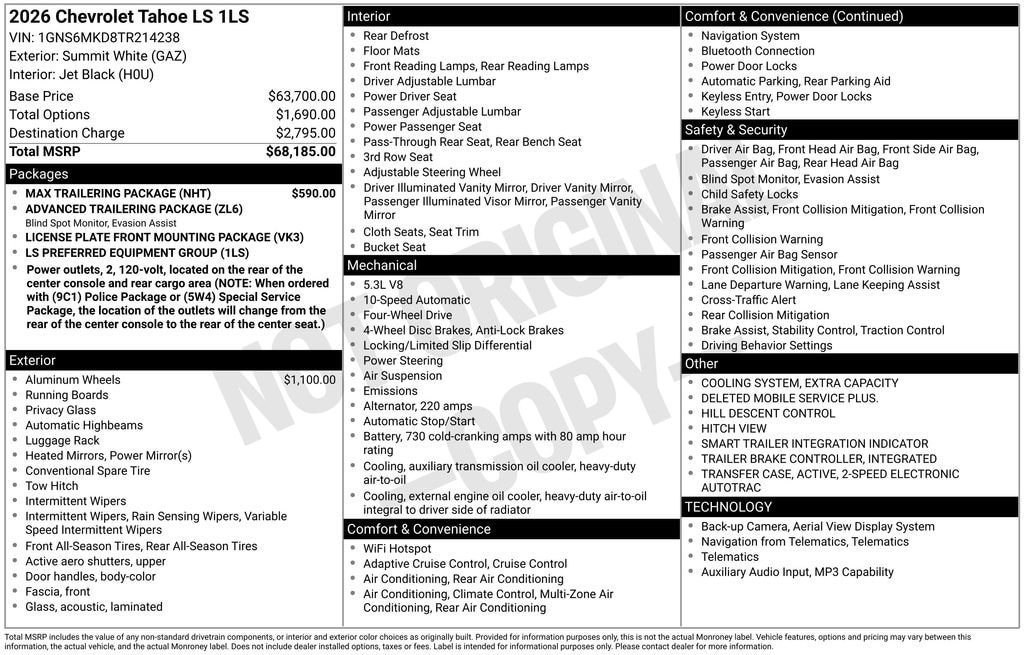 New 2026 Chevrolet Tahoe LS w/ Max Trailering Package AWD/4WD image 25