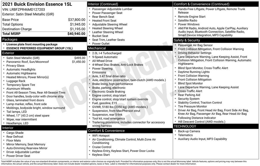 Certified 2021 Buick Envision Essence