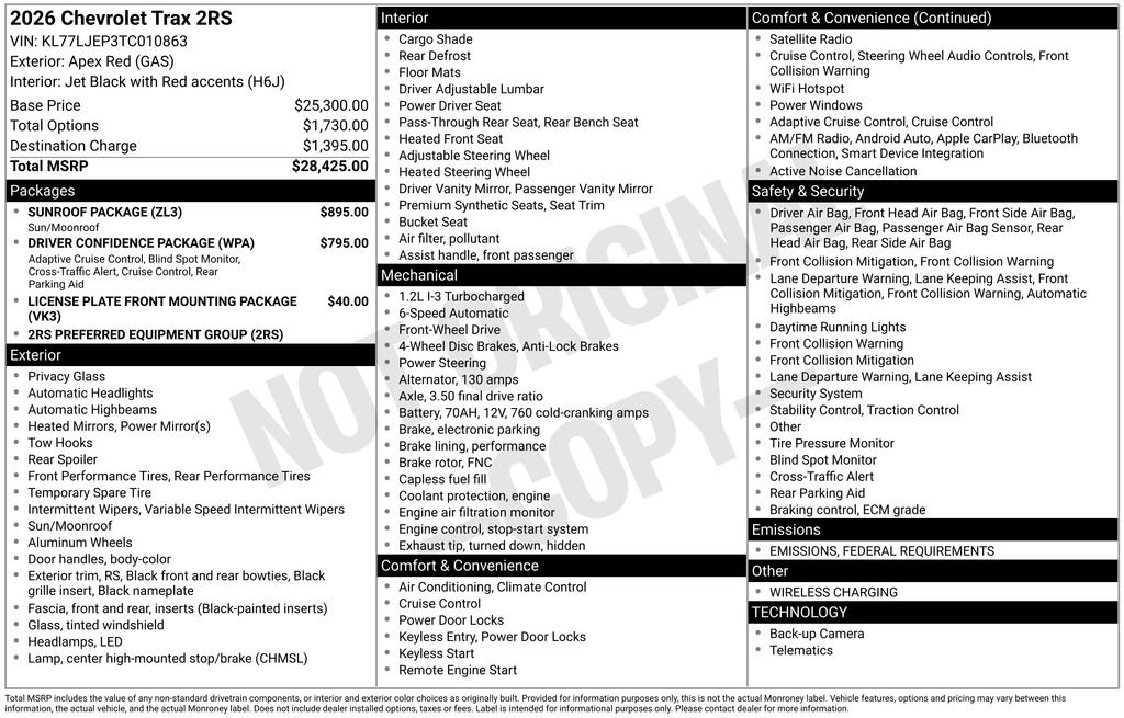 New 2026 Chevrolet Trax RS w/ Sunroof Package image 2