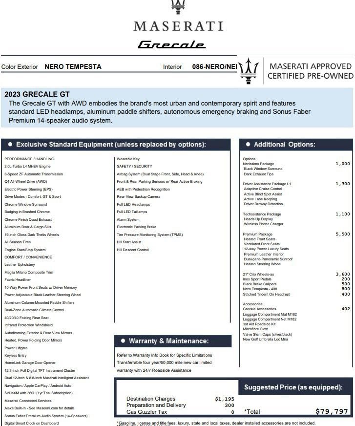 Certified 2023 Maserati Grecale GT AWD/4WD image 2