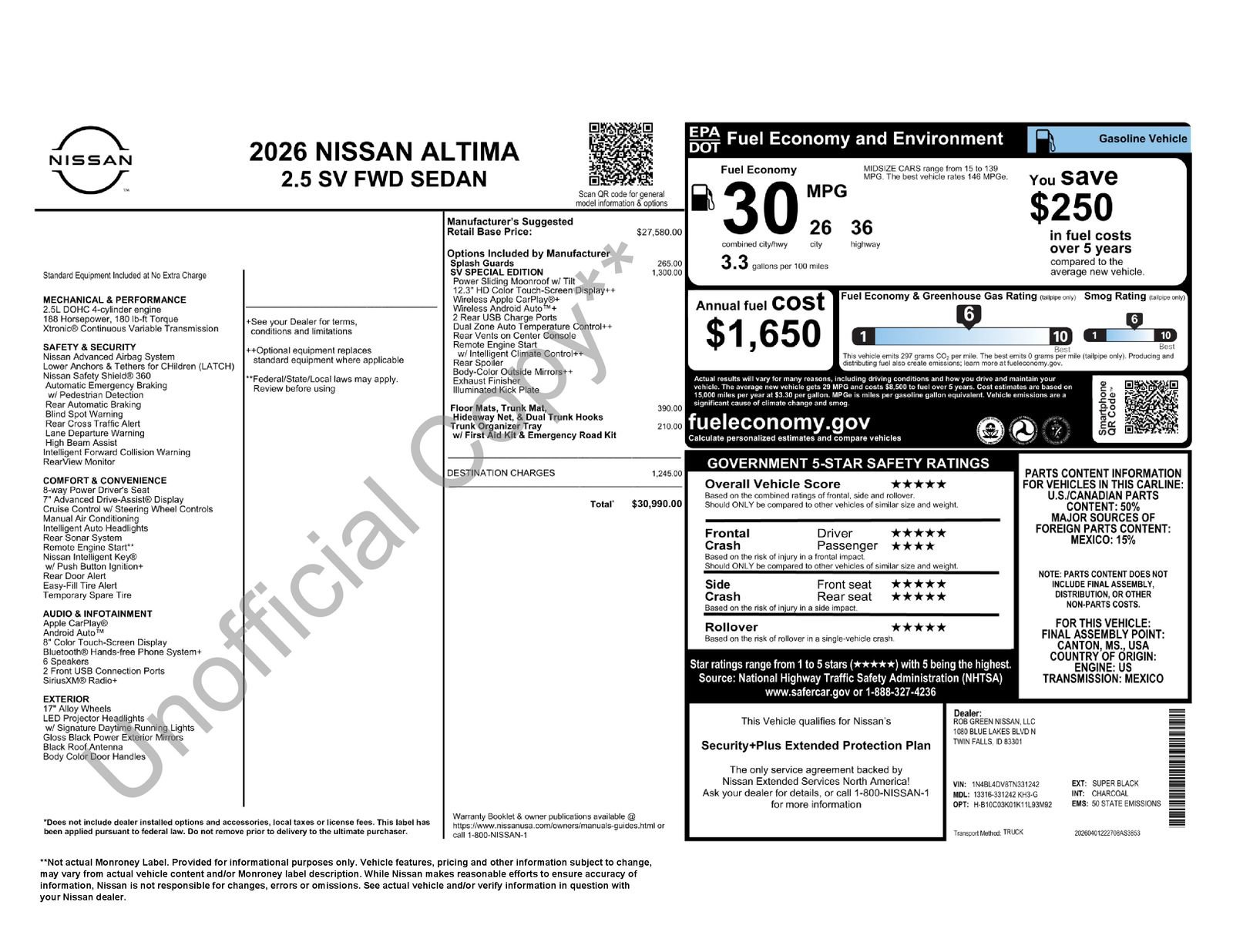 New 2026 Nissan Altima 2.5 SV w/ SV Special Edition Package FWD image 9