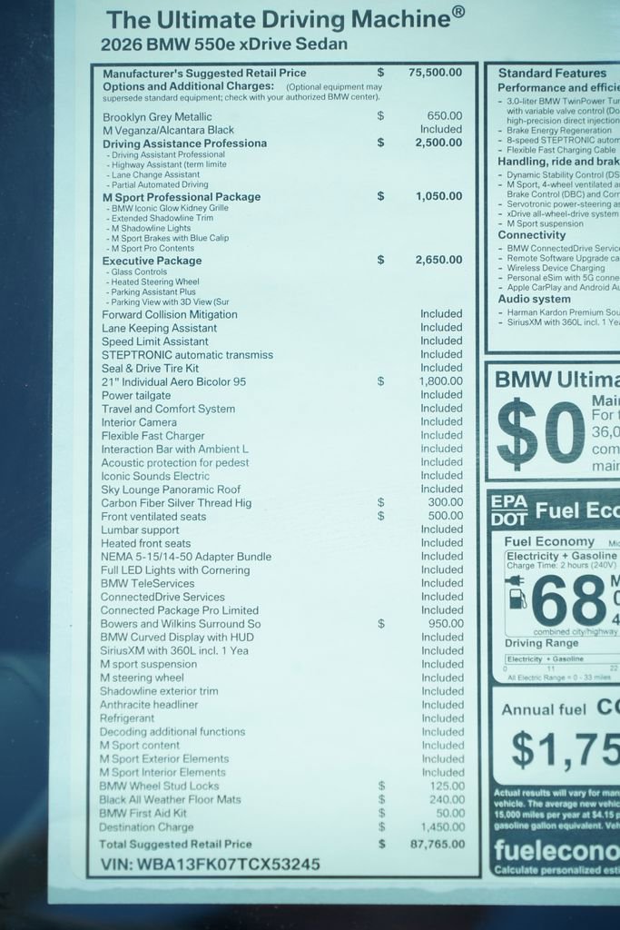 New 2026 BMW 550e xDrive w/ Executive Package AWD/4WD image 9